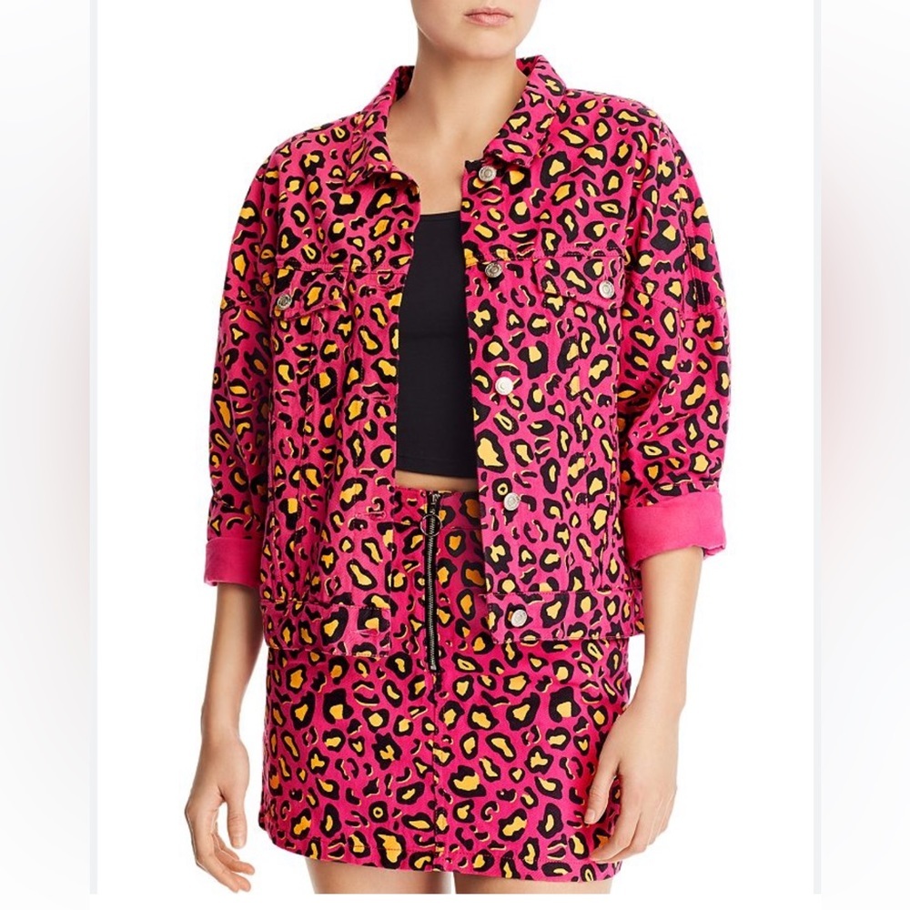 Sunset & SpringLeopard-Print Denim Jacket size S